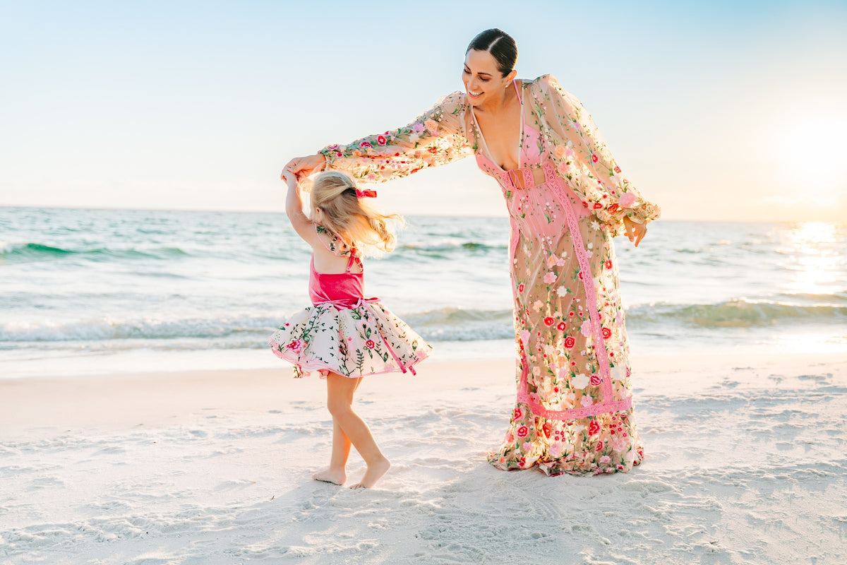 Rose Petal Enchantment Flutter Sleeve Dress and Bloomer Set