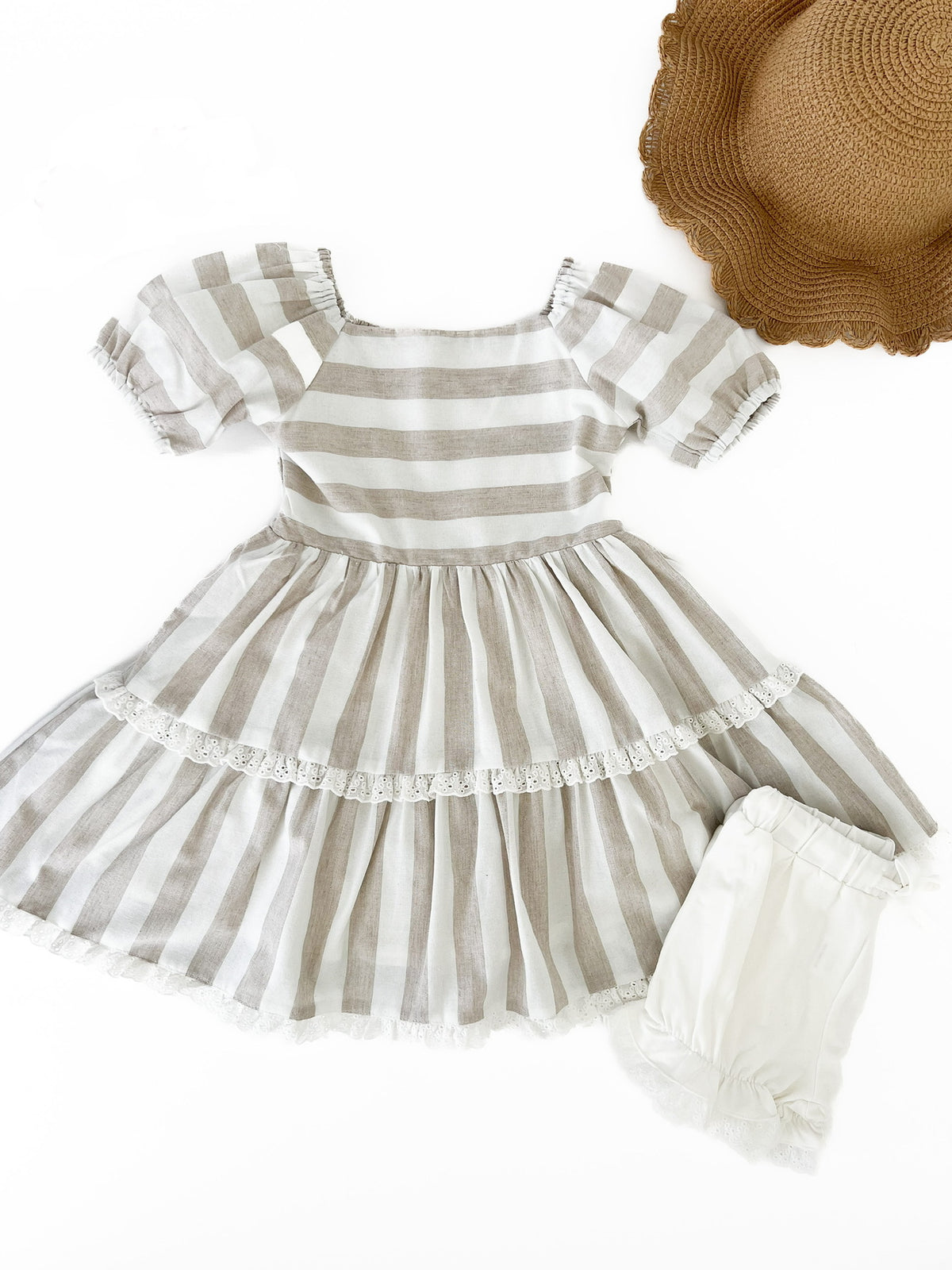 Wheat Stripe Grace Dress and Bloomer Set
