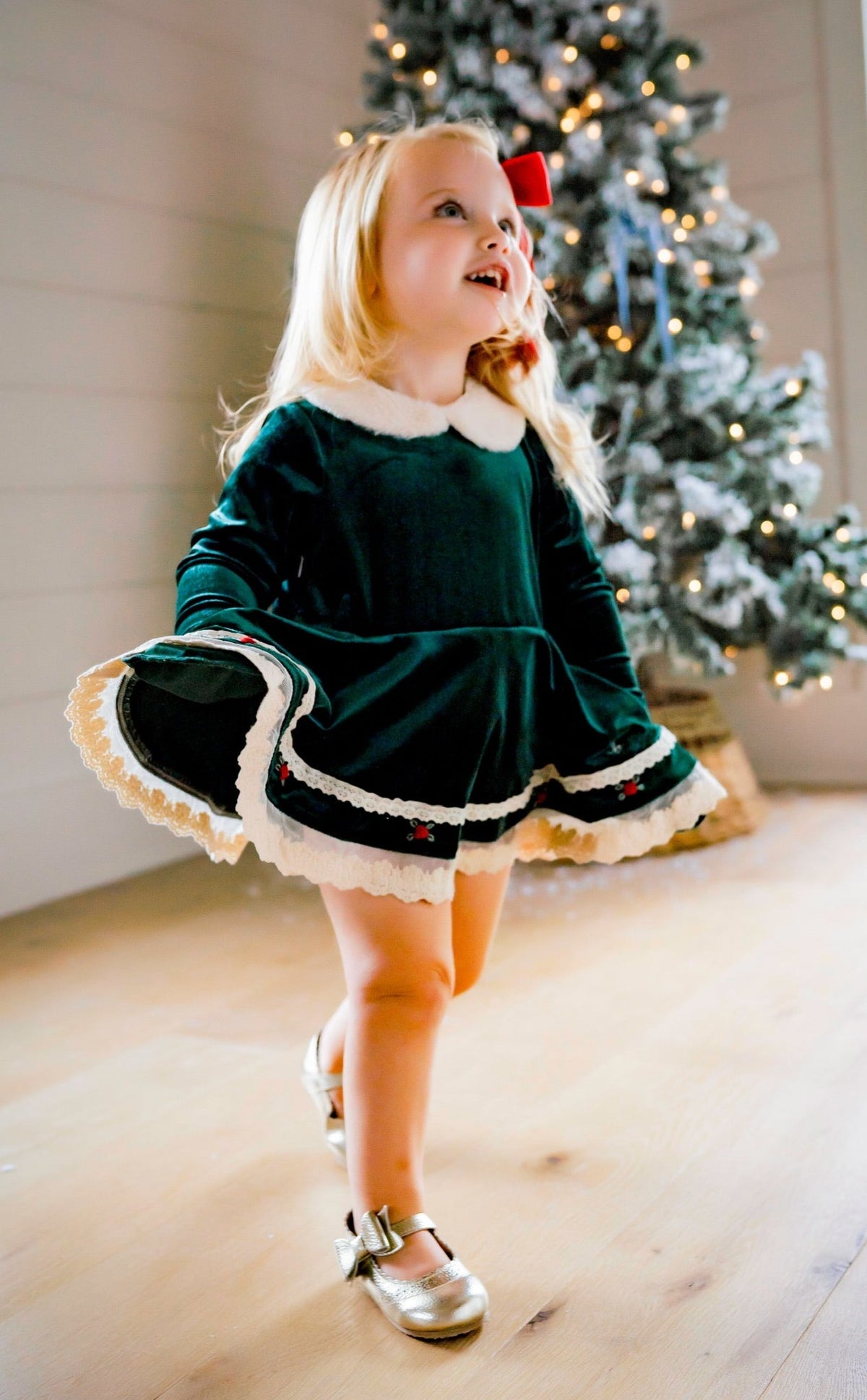 *PREORDER* Evergreen Velvet Dress and Bloomer Set