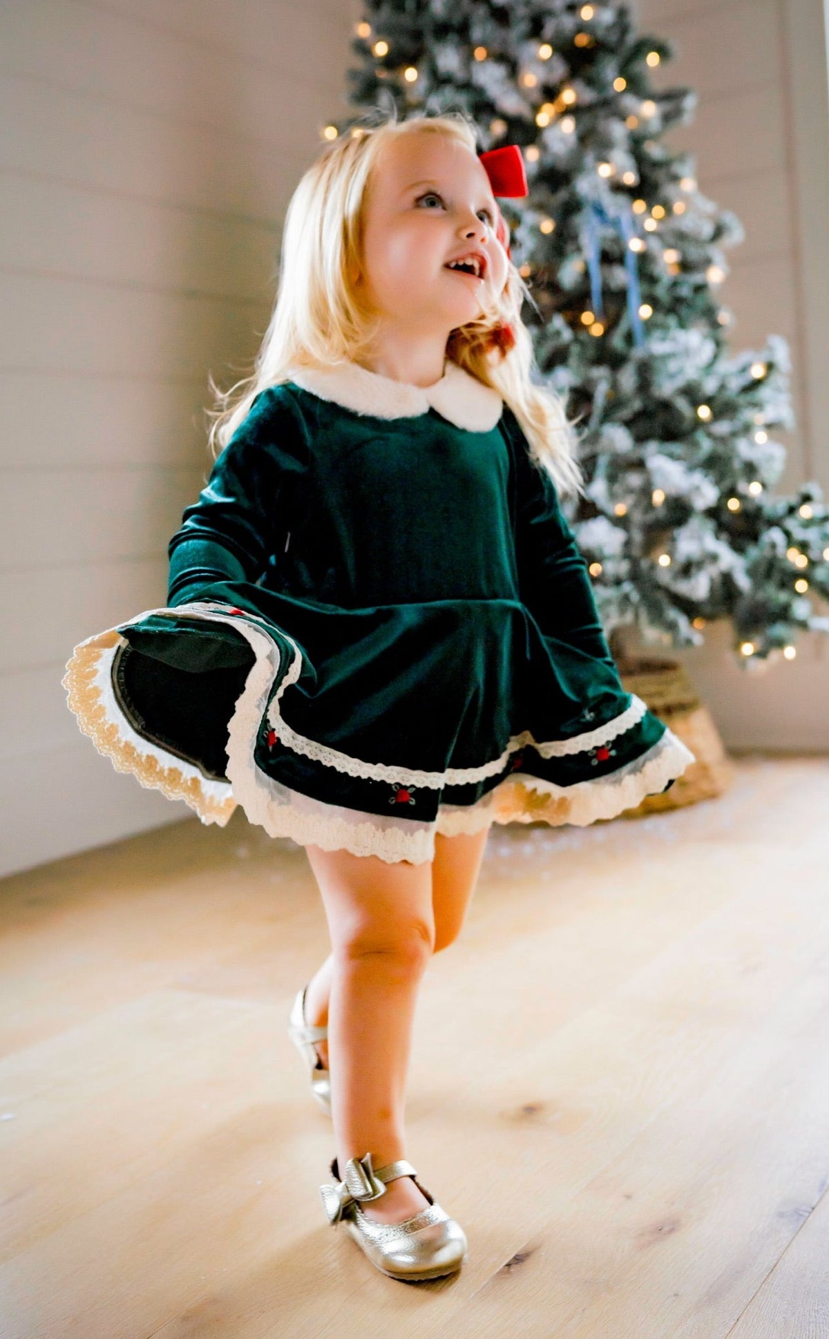 Evergreen Velvet Dress and Bloomer Set