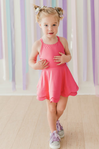 Girls' Scallop Athletic Dress Hot Pink