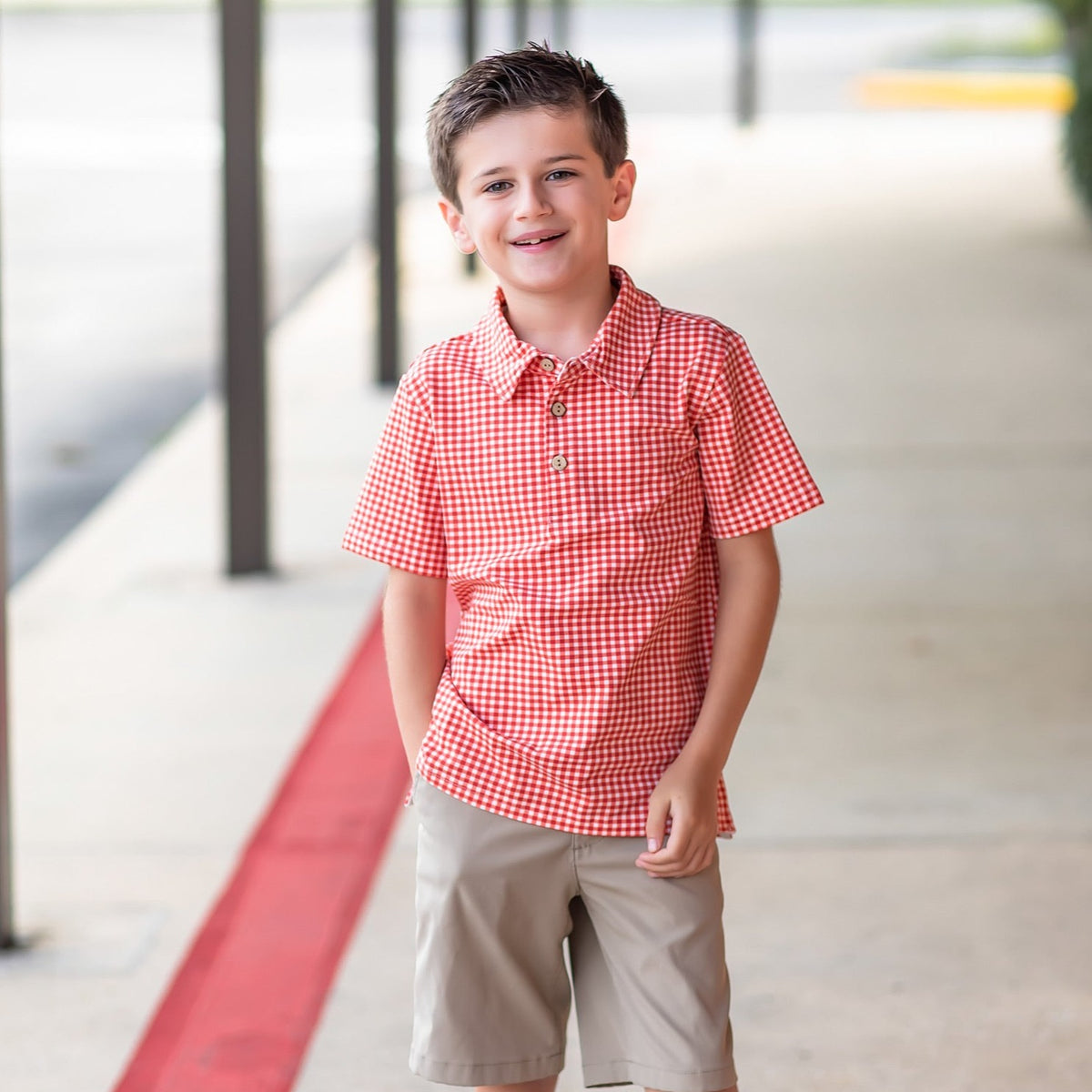 Red Gingham Collared Shirt