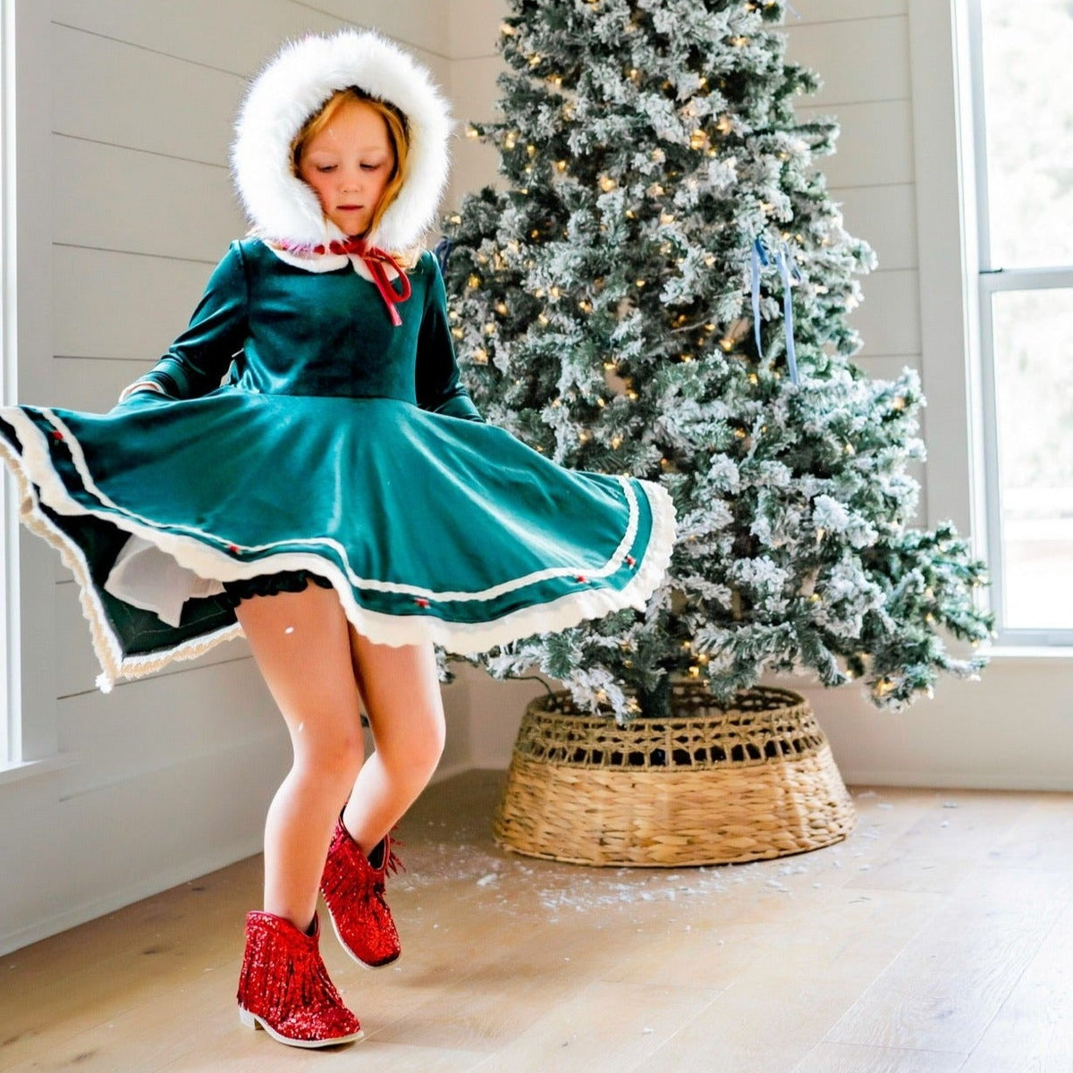 *PREORDER* Evergreen Velvet Dress and Bloomer Set