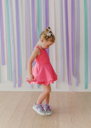 Scallop Athleisure Dress - Hot Pink