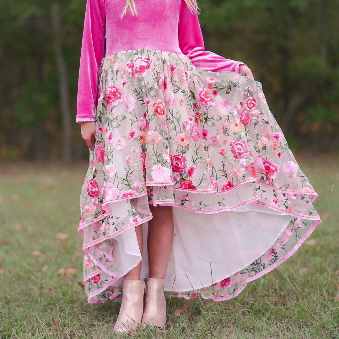 Long Sleeve Rose Petal Enchantment High Low