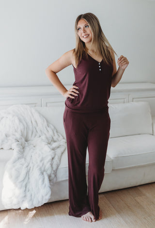 Women's Ribbed Bamboo Lounge Top Set ~ Plum