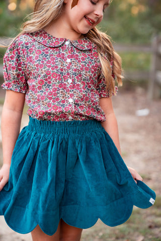 Blue Spruce Corduroy Scallop Skort