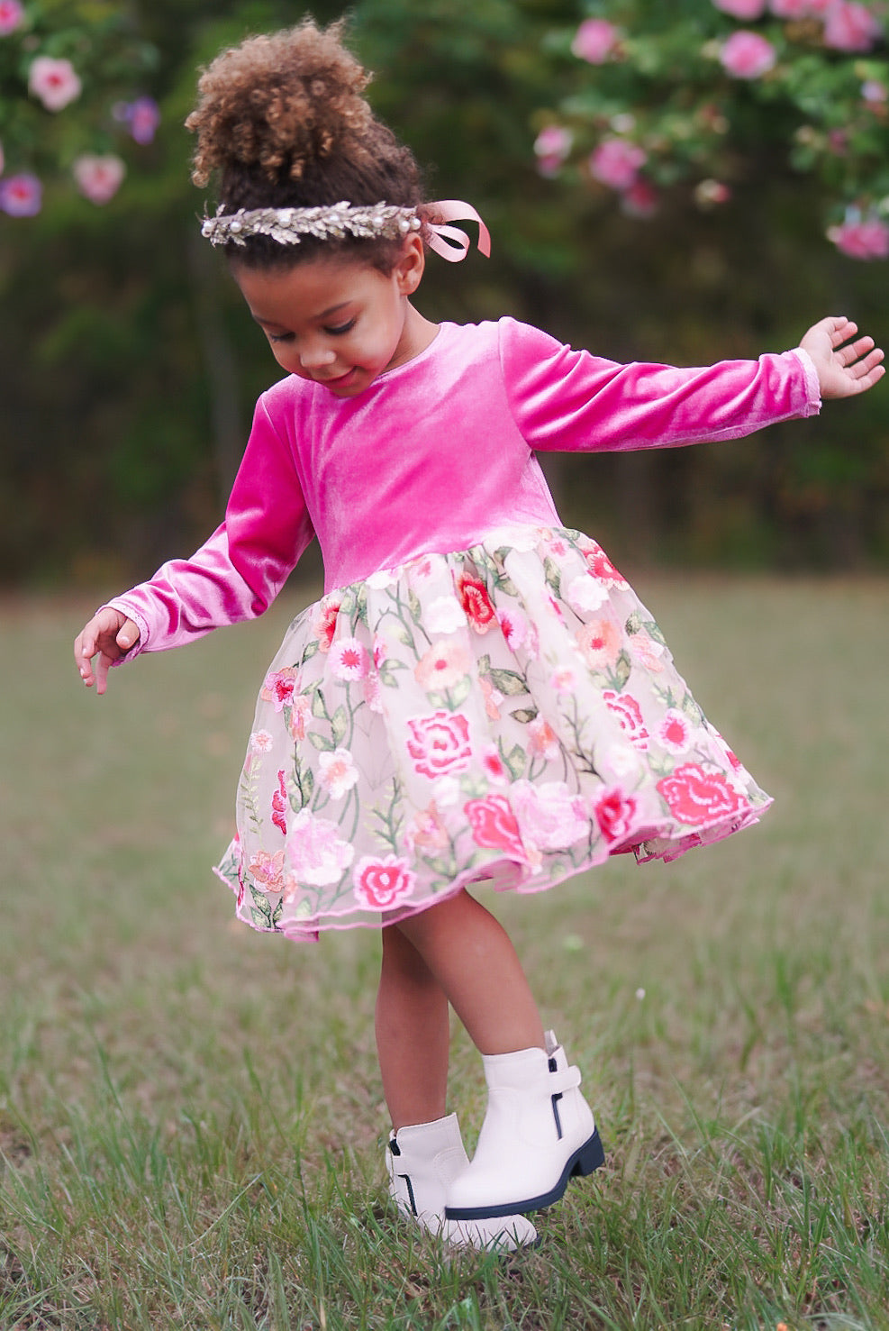 Long Sleeve Rose Petal Enchantment Dress and Bloomer Set