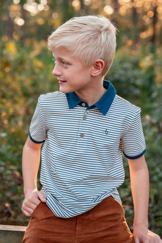 Blue Spruce Striped Athletic Polo