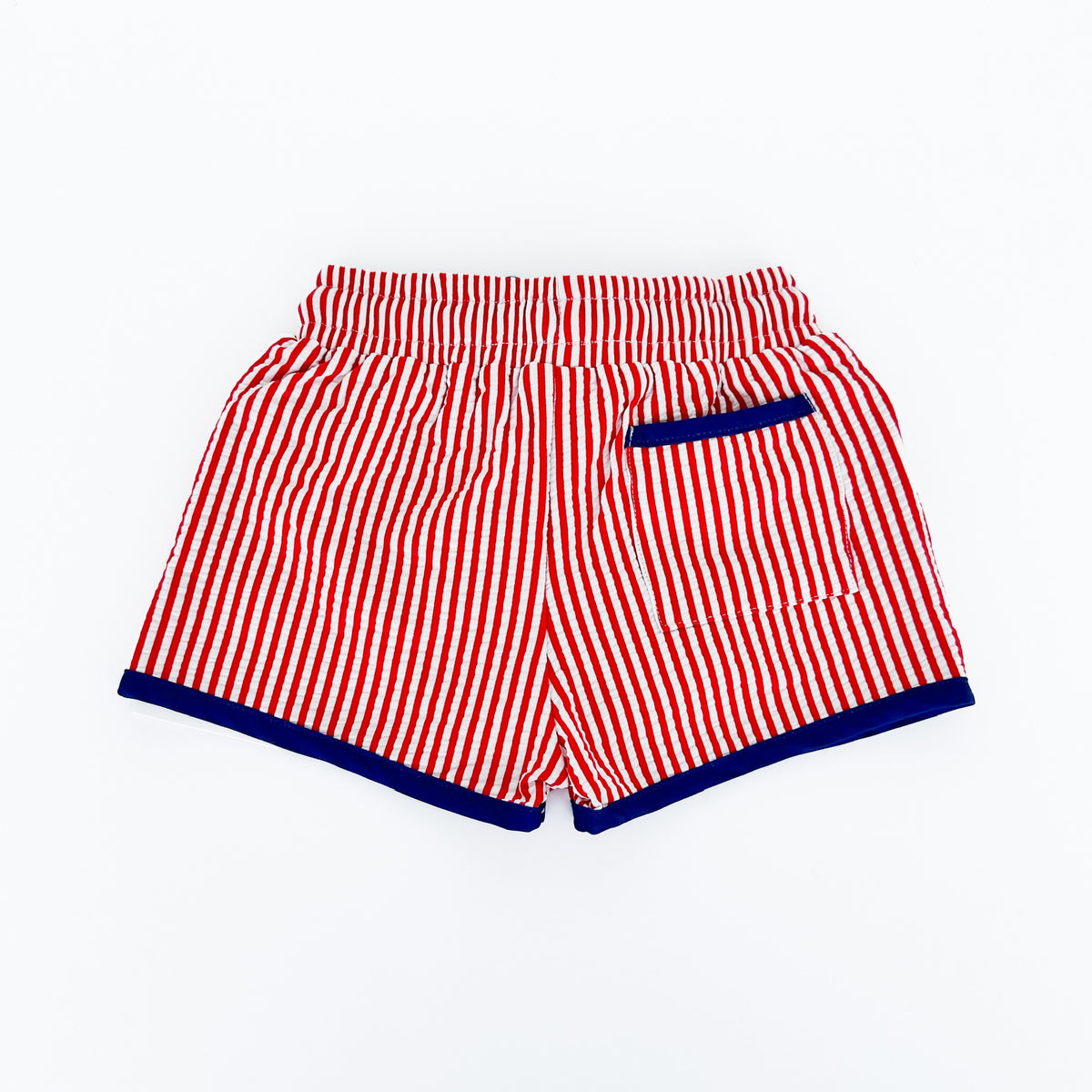 Red Stripe Seersucker Boy Swim Shorts