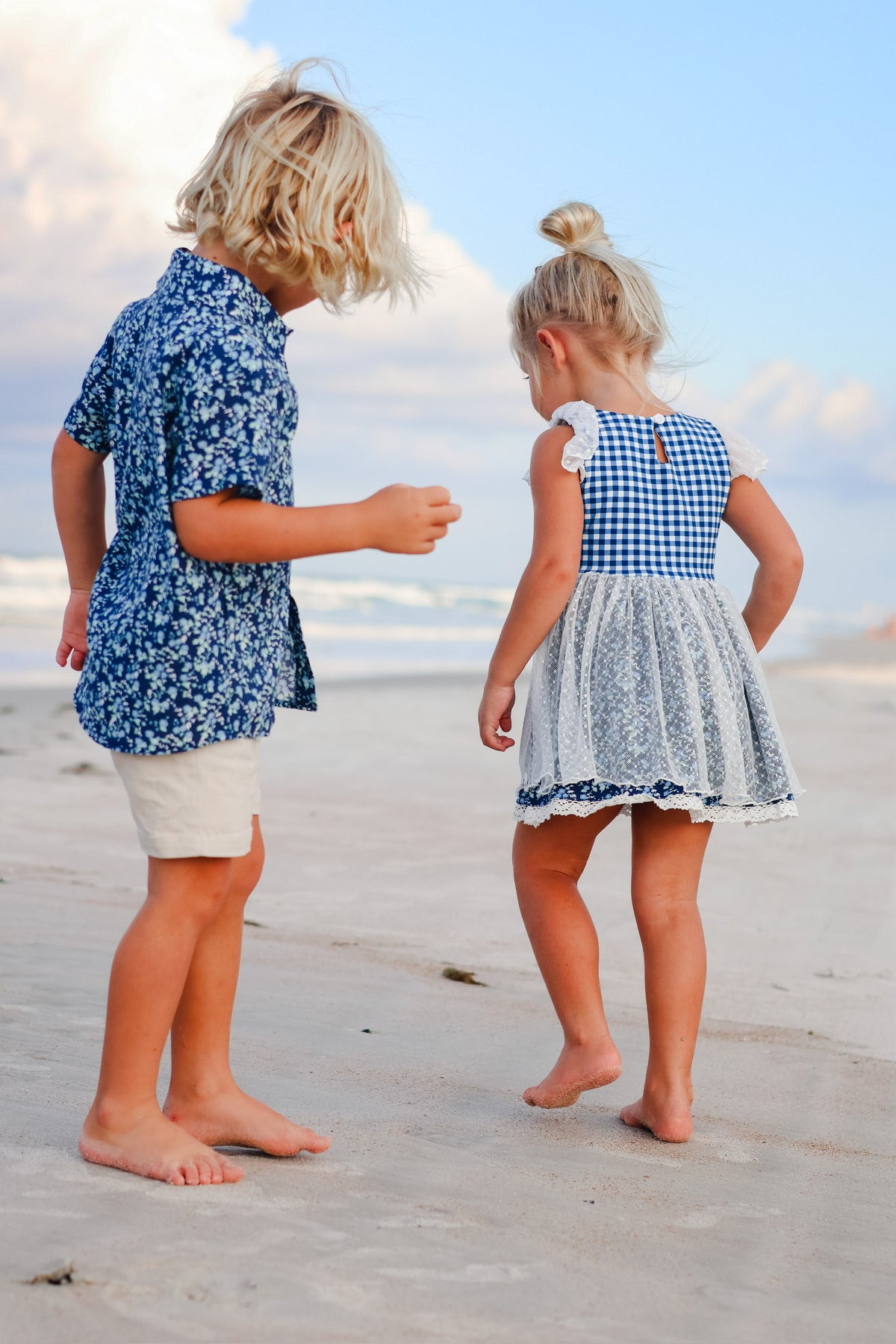 Midnight Blues Gingham and Lace Tunic Set