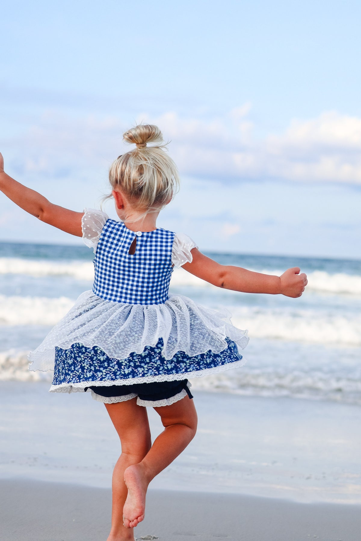 Midnight Blues Gingham and Lace Tunic Set