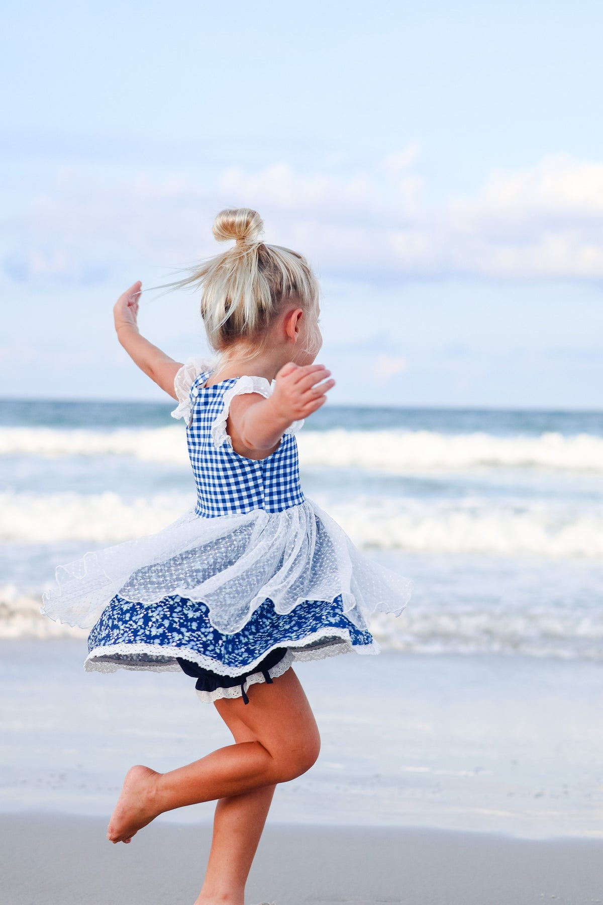 Midnight Blues Gingham and Lace Tunic Set