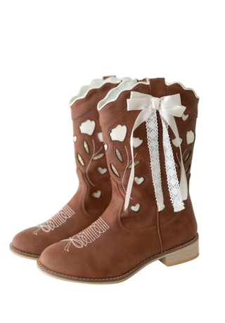 Sweetheart Bow Cowgirl Boots- Brown