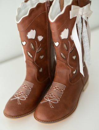 Sweetheart Bow Cowgirl Boots- Brown