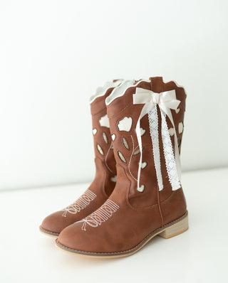 Sweetheart Bow Cowgirl Boots- Brown