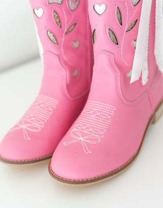 Sweetheart Bow Cowgirl Boots- Bubblegum Pink