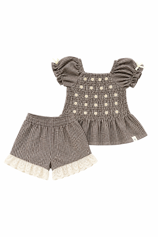 Chocolate Gingham Smocked Set