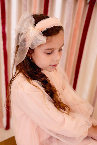 Belle Organza Fringe Headband - White