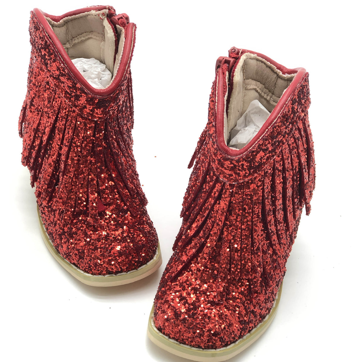 Red Sparkle Boots with Fringe