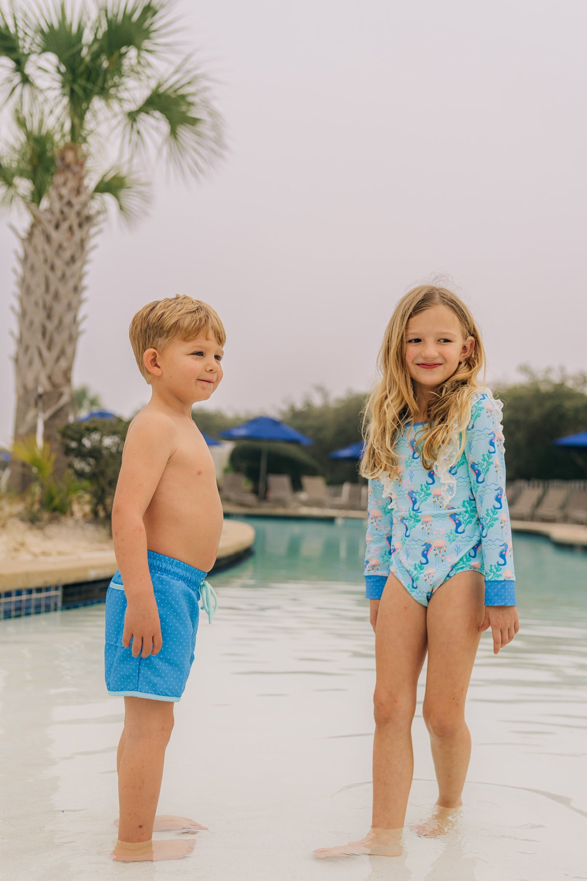 Girls Salty Seahorse One-Piece Rashguard Swimsuit