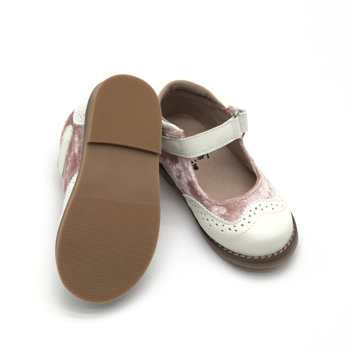 Pink Velvet and White Leather Mary Jane Shoes