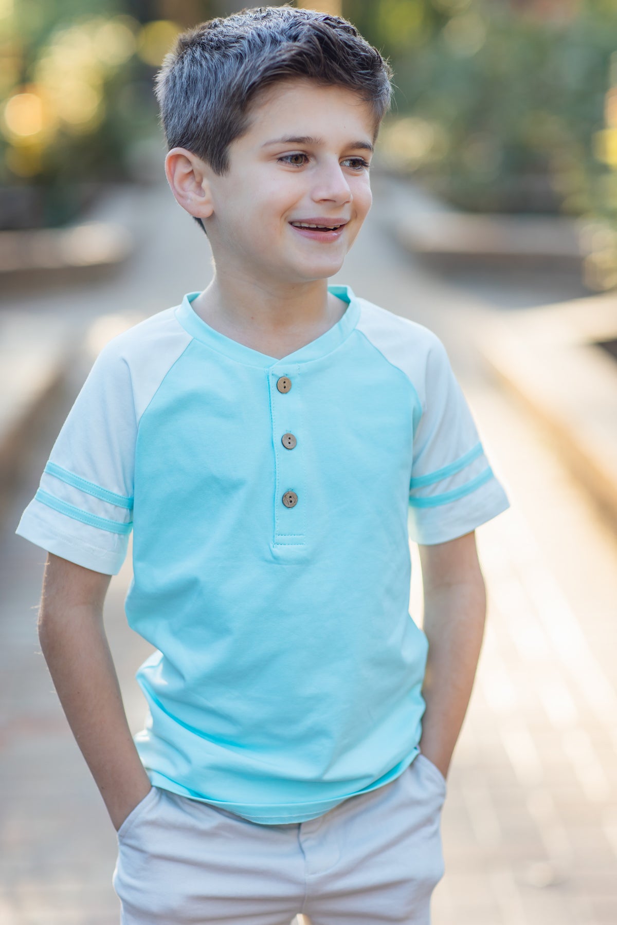 Aqua Striped Boy Shirt