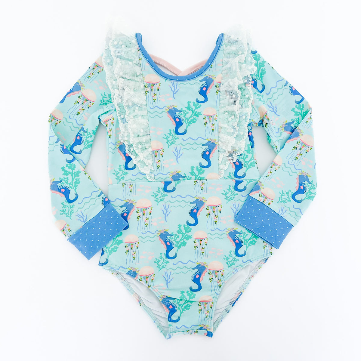 Girls Salty Seahorse One-Piece Rashguard Swimsuit