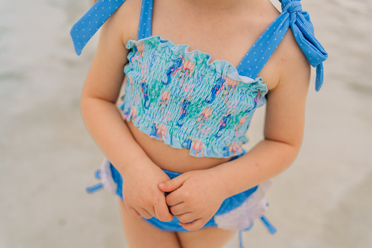 Girls Salty Seahorse Smocked Bikini