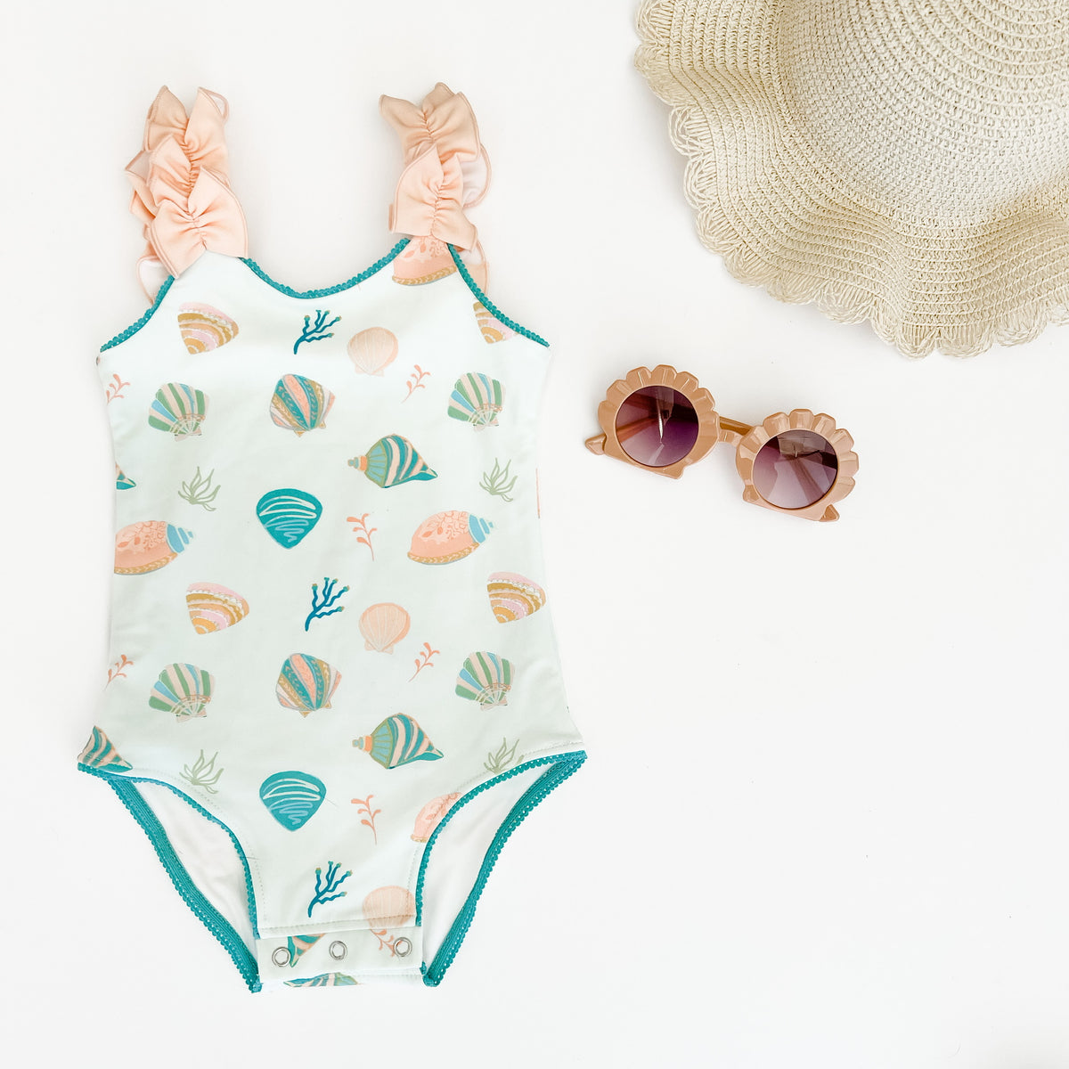 Summer Shells Ruffle Strap One-piece Swimsuit