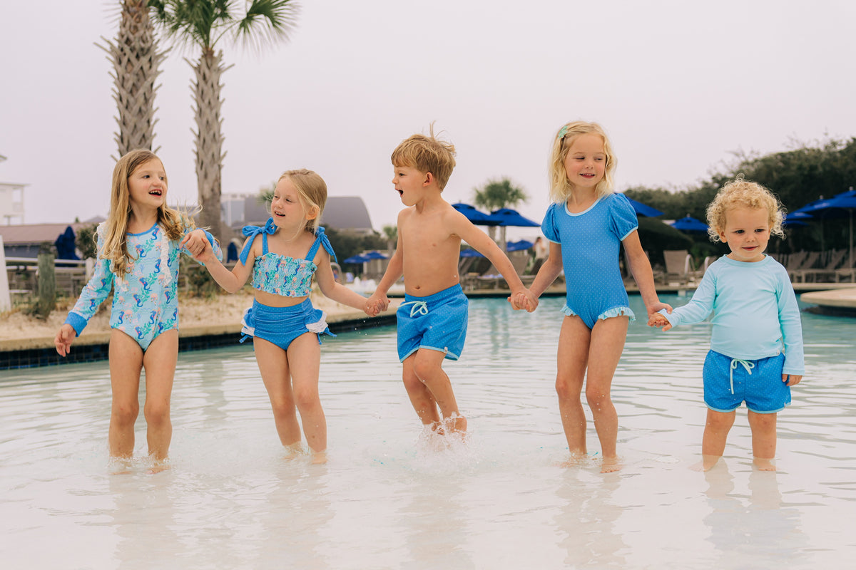 Girls Blue Horizon Puff Sleeve One Piece