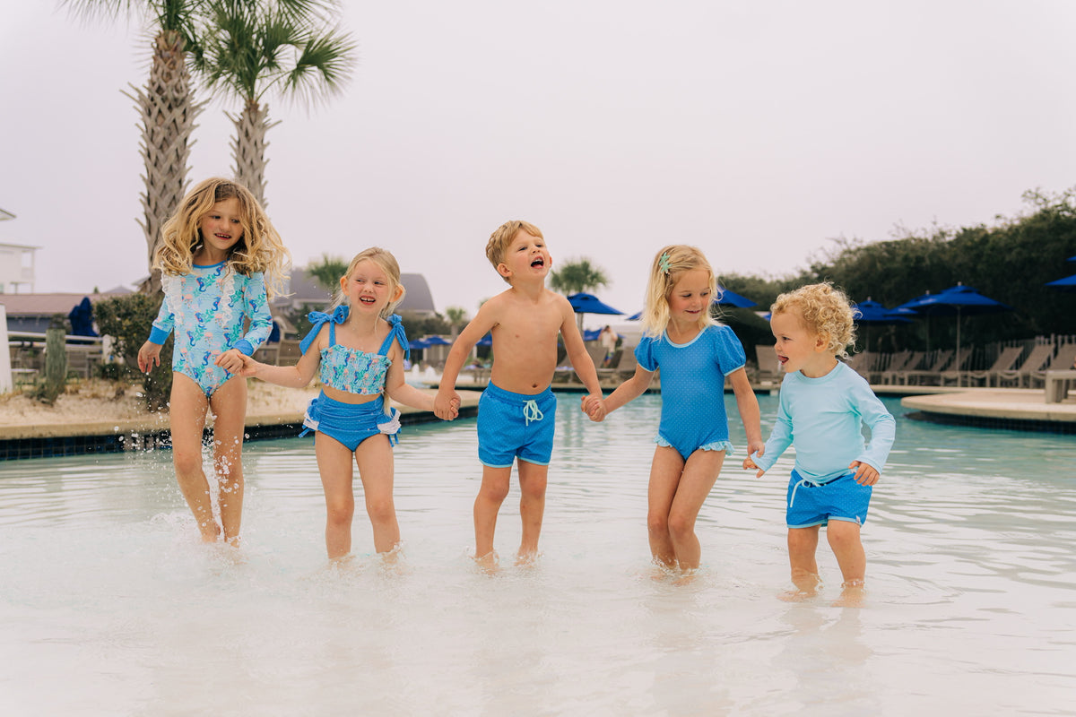 Girls Salty Seahorse One-Piece Rashguard Swimsuit