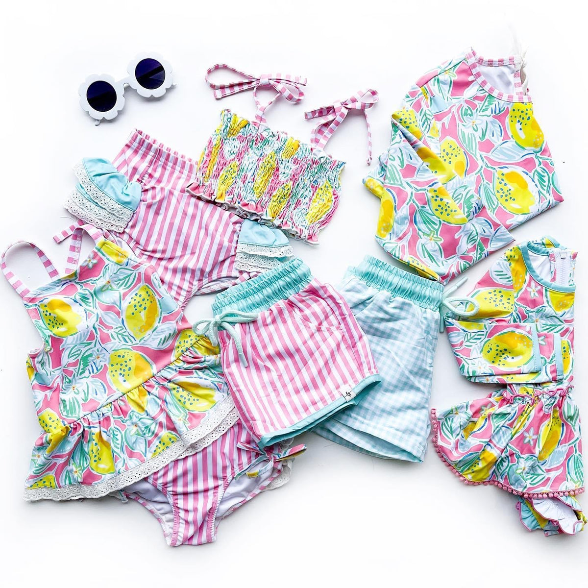 Boys Gingham Swim Shorts - Pretty Pink Lemonade